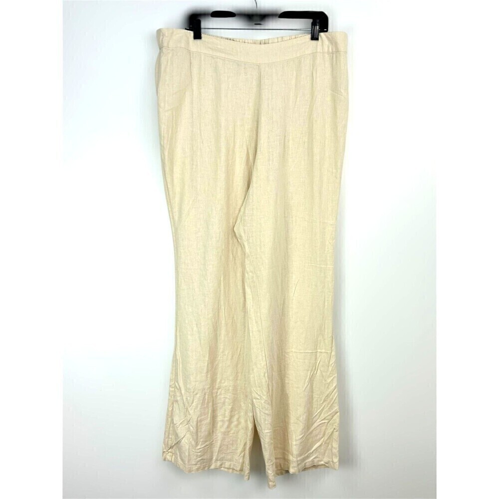 Future Collective Jenny Lopez Women Cream XXL Pants Linen Blend Straight Leg R2